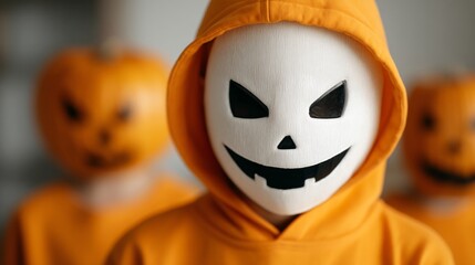 group of friends in spooky costumes playing Halloween games indoors, warm and fun atmosphere 
