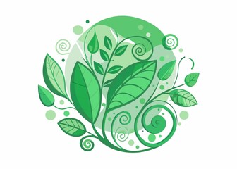 Green Leafy Plant Design with Swirls and Circles for Natural and Organic Concepts