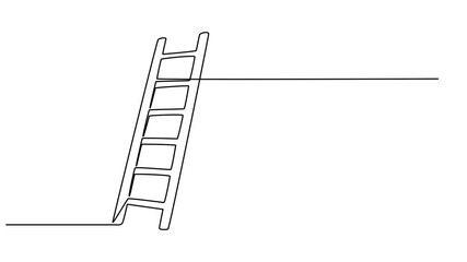 Ladder animation continuous one line drawing, Ladder. Climb up, stairs, steps, height, folding, comfortable in using, master, builder, building. Construction concept. One line drawing animation.