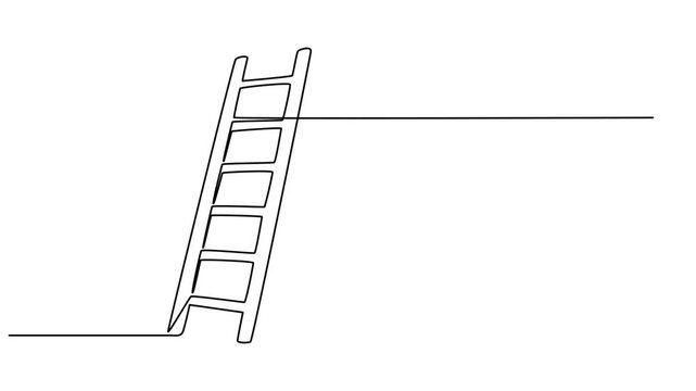 Ladder animation continuous one line drawing, Ladder. Climb up, stairs, steps, height, folding, comfortable in using, master, builder, building. Construction concept. One line drawing animation.