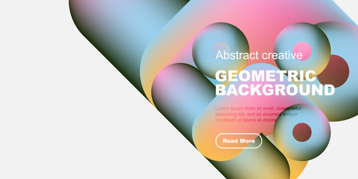 Abstract geometric background features colorful overlapping shapes. Text includes geometric background, plus sample lorem ipsum text, button.