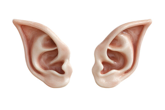   Realistic Elf Ears with Subtle Skin Textures, Front View, Transparent Background