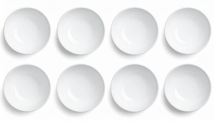 Empty white porcelain dinner plates top view on white background. Realistic 3d vector ceramic dishware with smooth surface. 