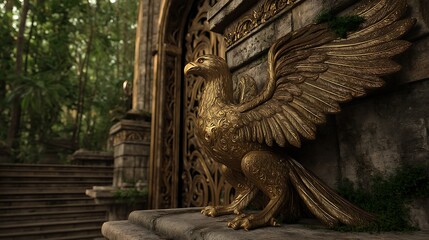 A golden griffin guarding the entrance to a secret wizard realm