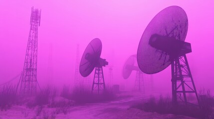 Abandoned Communication Towers in Foggy Environments with Purple Haze