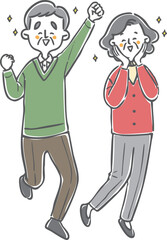 喜んでいるシニア夫婦　全身　ベクター
