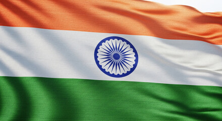 Smoothly Waving Indian Tiranga Flag with Detailed Fabric and Prominent Ashoka Chakra