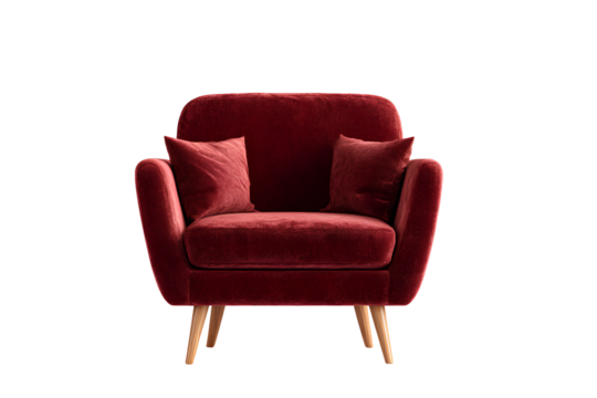 Minimalist Red Armchair with Rounded Edges, Side View, Transparent Backgroun - Powered by Adobe