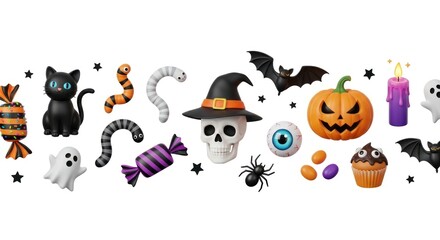 Halloween Decoration with Skull, Pumpkin, Bats