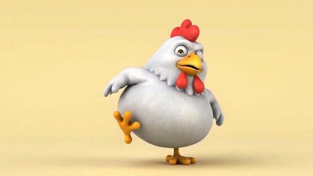 An Angry Cartoon Chicken Standing Proudly with a Side Profile on a Plain Background