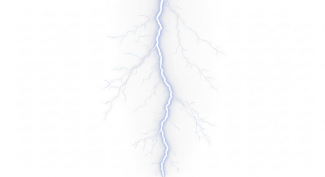 Lightning Bolt Strike, Lightning and discharge impact force, thunder, sparkle. thunderstorm and light effect isolated on PNG and Cutout