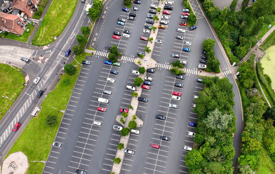 Aerial View of Car park at Valley Leisure Centre and Sports facility Valley Park Newtownabbey Co Antrim Northern Ireland 08-08-25