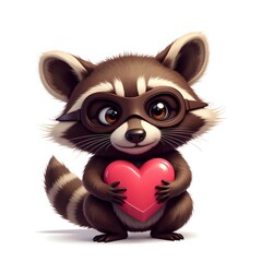 Charming raccoon with a heart symbolizing kindness and joy