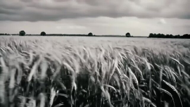Gray field under a stormy sky