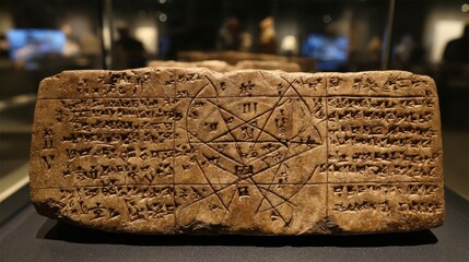 Ancient Clay Tablet with Cuneiform Script and Astrological Symbols