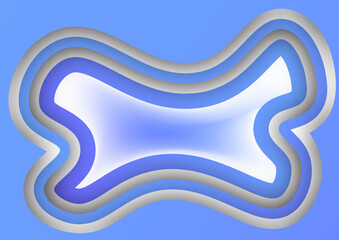 Abstract blue and grey layered organic shape with glowing white center.