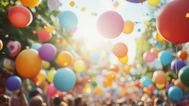 Colorful Balloons Floating in a Festive Outdoor Celebration Scene