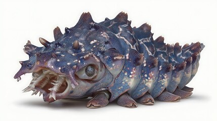 Exotic AlienLike Creature with Spiked Exterior, Detailed Anatomy, and Isolated on White.