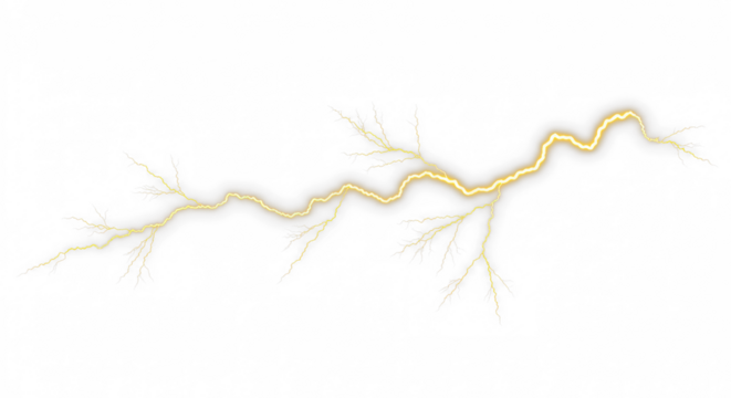 Yellow Lightning Bolt Strike, Lightning and discharge impact force, thunder, sparkle. thunderstorm and light effect isolated on PNG and Cutout