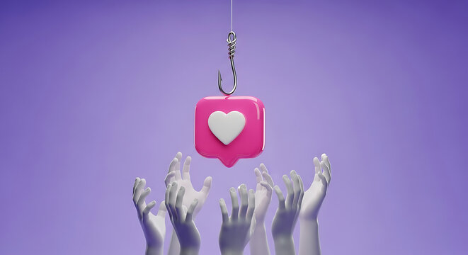 Hands reaching for a like on a fish hook