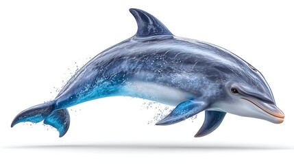 Fototapeta premium Graceful Dolphin Jumping in Clear Water with Isolated on White Background.