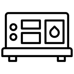 The icon of a machine or device that functions to measure, process, or manage fluids implies an active status, displayed data, or energy in progress.
