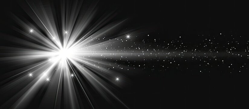 Bright starburst light rays, dark space background, cosmic dust trail, website design