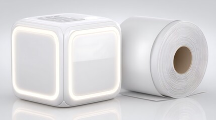 Modern Printer with Paper Roll with Minimalist Design for POS, and White on White.