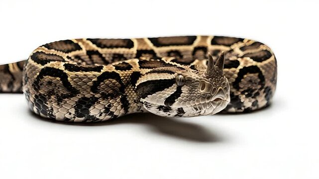 Close-Up of a Brown Python Snake on White Background with Intricate Patterns