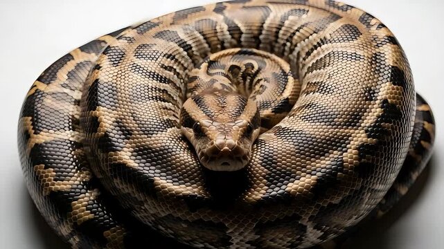 Close-Up of a Coiled Python Showcasing Intricate Patterns and Textures