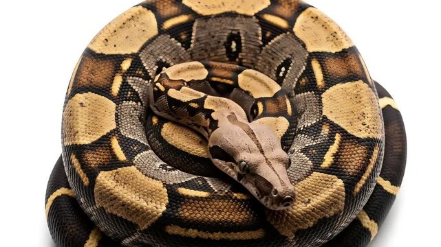 Close-Up of a Coiled Python with Distinct Pattern and Textured Scales