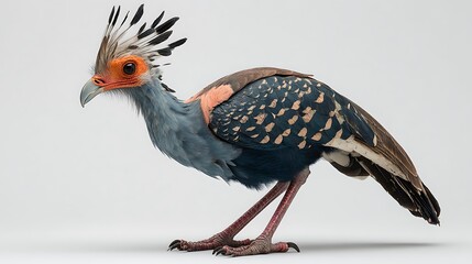 Unique Southern Screamer Exotic Bird with Distinctive Crest and Plumage on White Background.