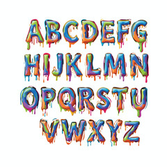 A vibrant, dripping paint alphabet; colorful, stylized letters A-Z.