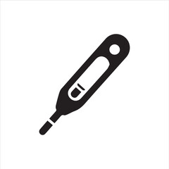 Black thermometer icon on white background. Minimalist medical and temperature measurement symbol