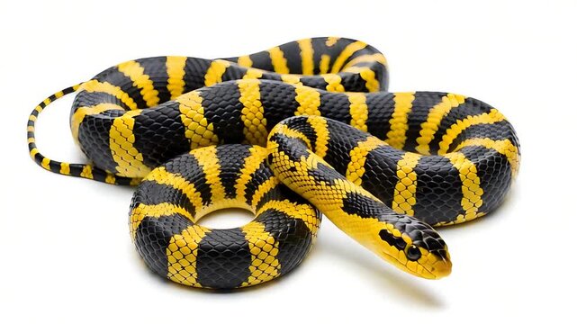 Majestic Yellow and Black Striped Snake Curled in a Stunning Display of Nature