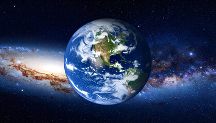 Fototapeta premium Earth Globe Floating In Space Showcasing North America Against Milky Way Galaxy Background