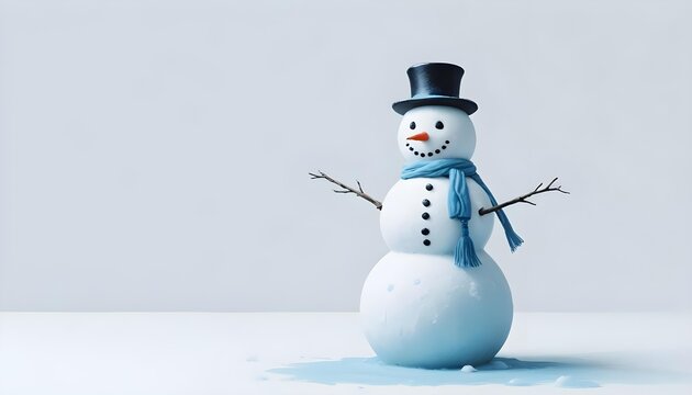 A snowman in a top hat is nestled in the snow, embodying the warmth of Christmas within a stunning winter landscape