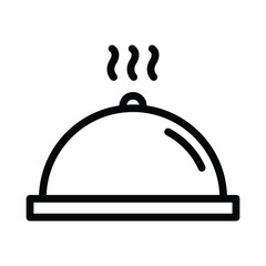 A black line drawing of a covered dish with steam rising above it, web icons in line style. Editable stroke