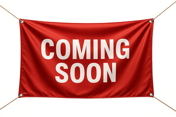 Coming soon red banner sign isolated on white background