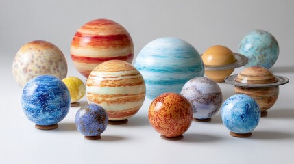 Colorful Model Planets Display on Light Background for Educational Use