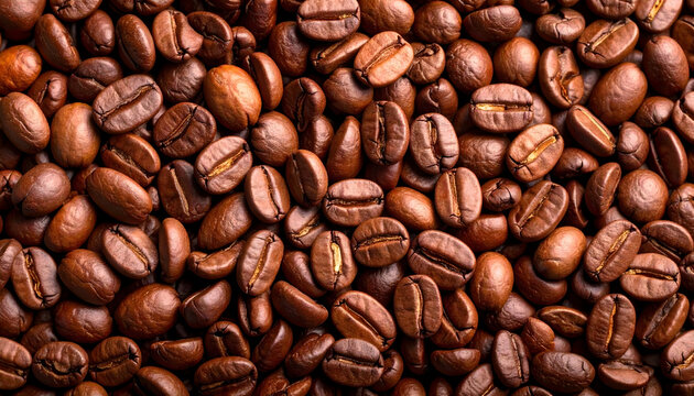 Close Up Of Roasted Brown Coffee Beans Textured Background With Detailed Macro Shot