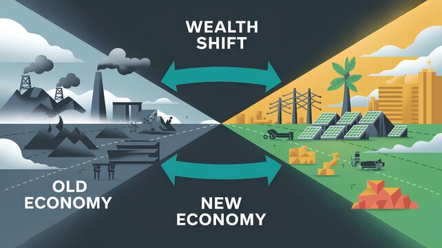 Visualizing wealth shift from old to new economy showcasing the dynamic transition and wealth redistribution