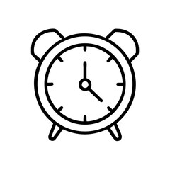Illustration of a classic alarm clock with bells on top and a simple face showing the time ticking away