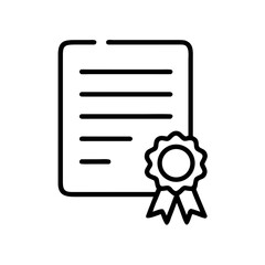 Illustration of a certificate with horizontal lines and a rosette in a simple black outline style