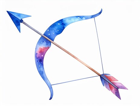 Whimsical Watercolor Bow and Arrow, Zodiac Symbol Sagittarius, Celestial Constellation Design