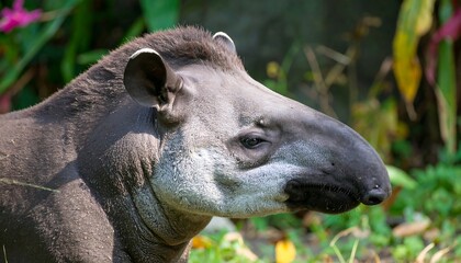 Close-up profile of a large, gray herbivore with a prehensile snout