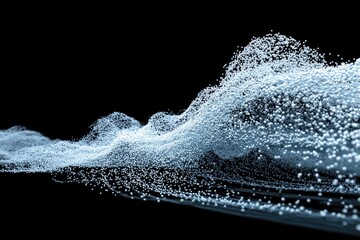 Abstract wave of light-gray particles on black background