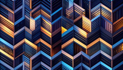 Abstract Geometric Zigzag Pattern With Gold And Blue Tones Digitally Rendered Background