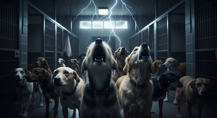 Stormy Night in Dog Shelter with Lightning