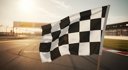 checkered flag on a road